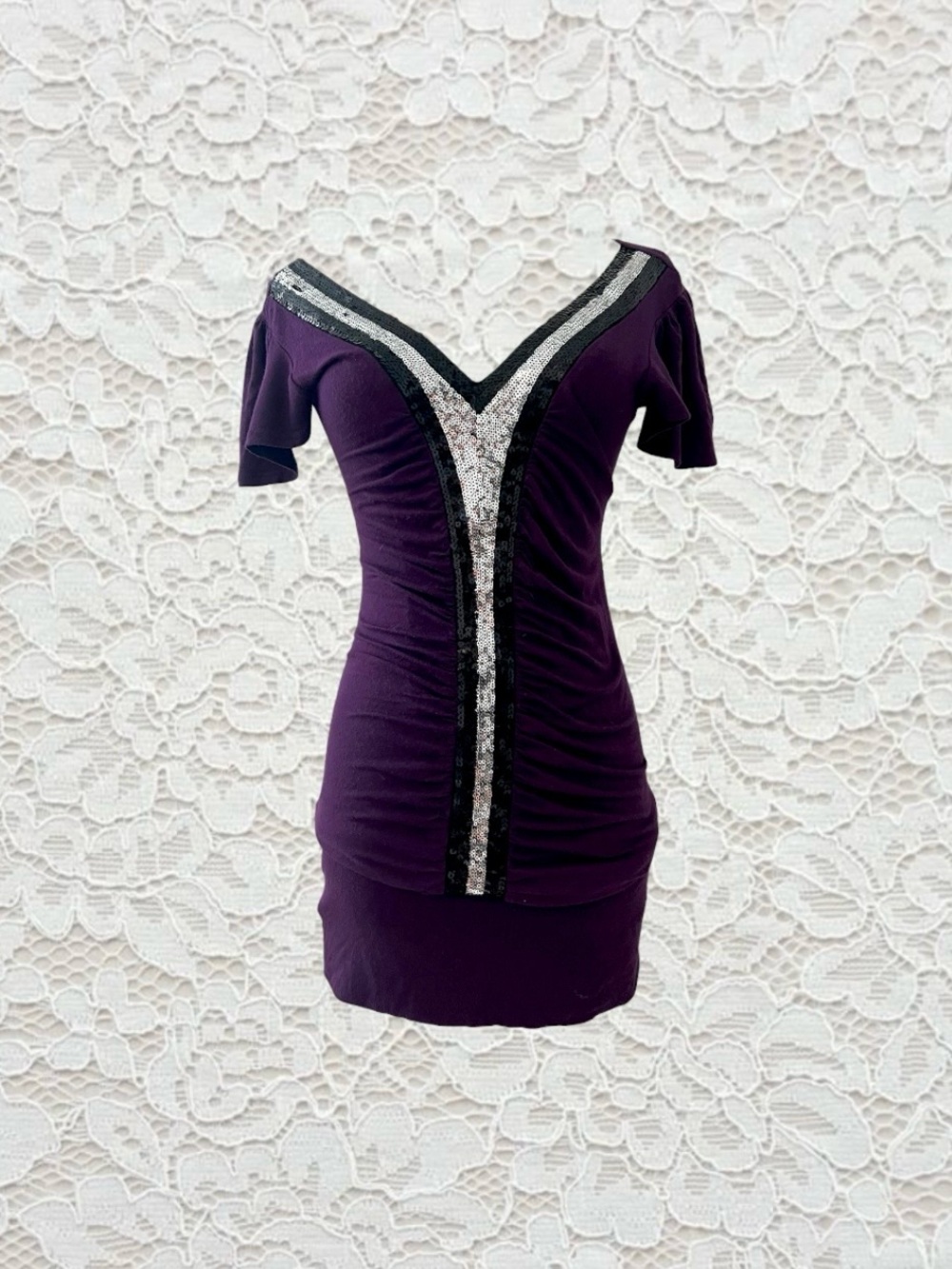 vintage y2k indie sleaze purple sequin v-neck mini dress